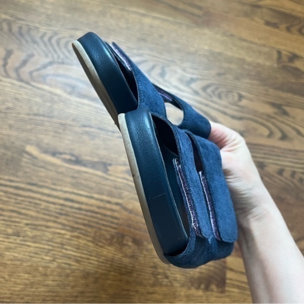 Charlotte Stone Lewie Navy Blue Suede Velcro Slip On Slides Sandals Size 5 - Picture 5 of 11